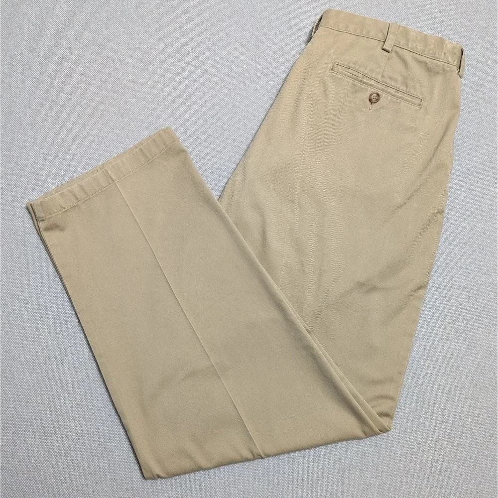 L.L.Bean Men's Khaki 38x32 Cotton Comfort Waist Chino Pants Elastic Office Heavy